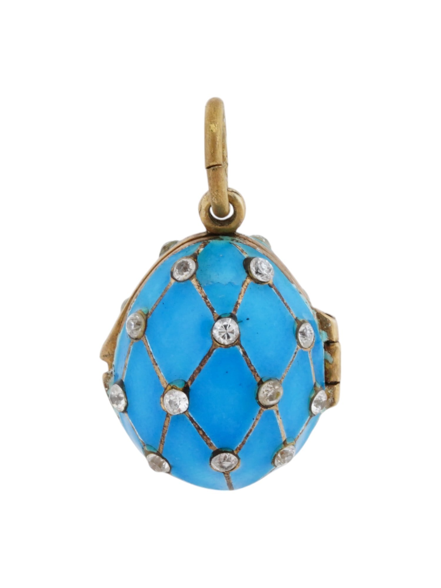 RUSSIAN SILVER ENAMEL DIAMONDS EGG LOCKET PENDANT (1 of 6)