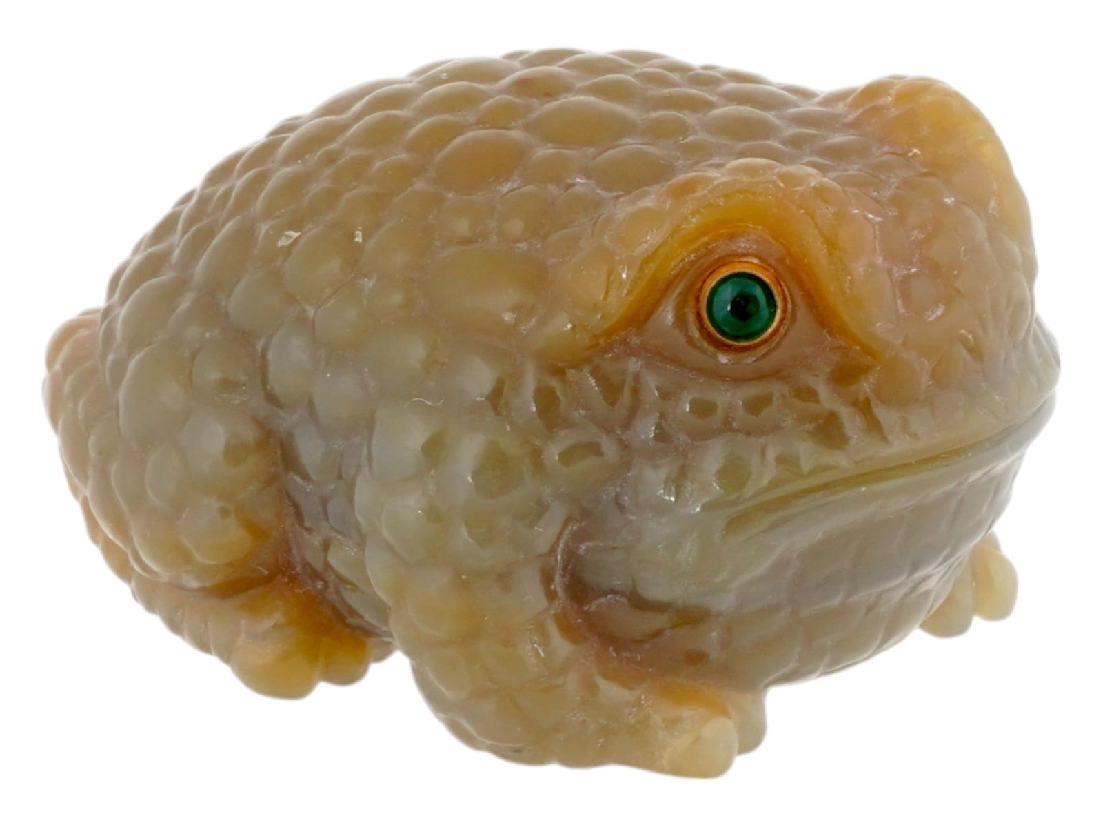 RUSSIAN CARVED AGATE GOLD EMERALD FROG FIGURINE (1 of 7)