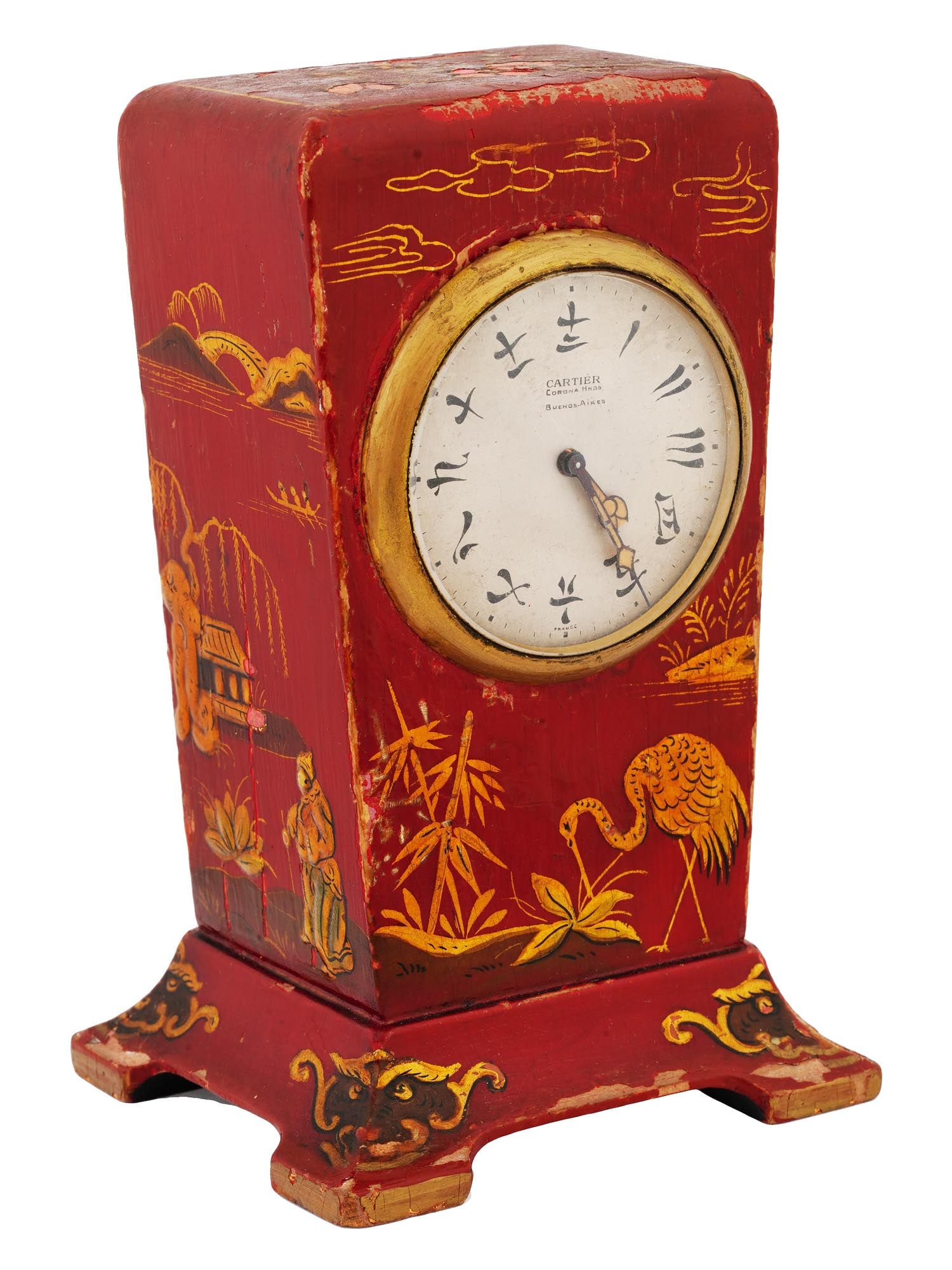 VINTAGE CARTIER CHINOISERIE WOODEN MANTEL CLOCK (1 of 7)