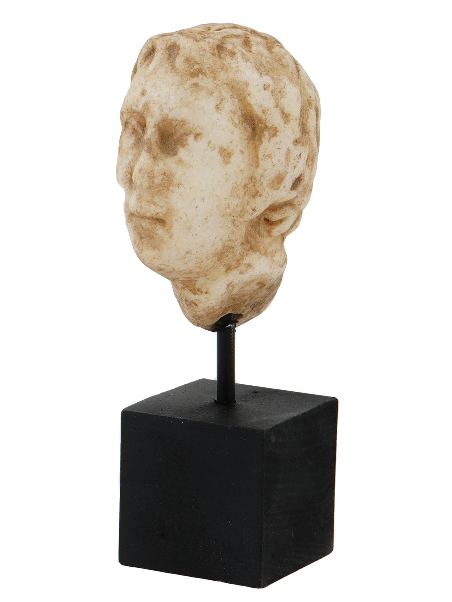 ANCIENT ROMAN CARVED MARBLE HEAD SCULPTURE ON STAND (1 of 7)