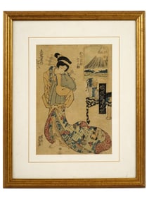 ANTIQUE JAPANESE WOODBLOCK BY KEISAI EISEN SIGNED