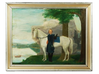 ANTIQUE 19TH C AMERICAN OIL PAINTING BY PH YATES