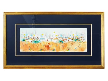 JUDAICA MIX MEDIA CITYSCAPE PAINTING BY BEN AVRAM