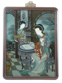 CHINESE QING FEMALE PORTRAIT REVERSE GLASS PAINTING