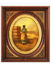 AFRICAN AMERICAN COTTON GENRE SCENE OIL PAINTING