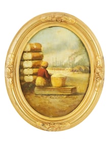 AFRICAN AMERICAN COTTON GENRE SCENE OIL PAINTING