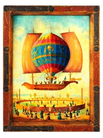 ATTR TO VICTOR LEMOINE BENOIT AIR BALLOON OIL PAINTING