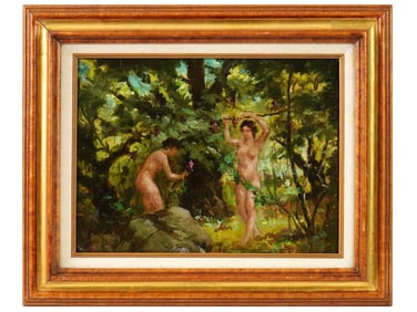 VINTAGE OIL ON CANVAS ON BOARD GENRE PAINTING