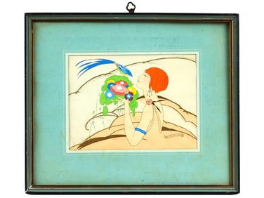 ART DECO MIXED MEDIA PAINTING BY UMBERTO BRUNELLESCHI