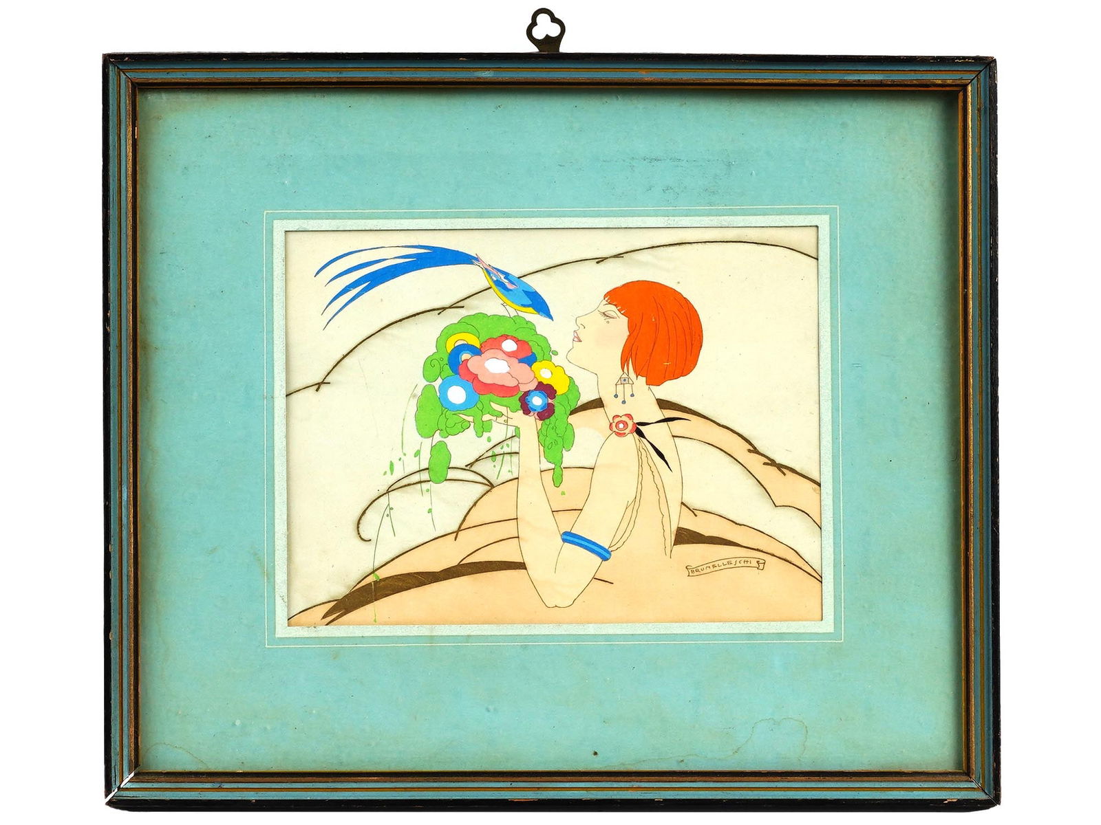 ART DECO MIXED MEDIA PAINTING BY UMBERTO BRUNELLESCHI (1 of 4)