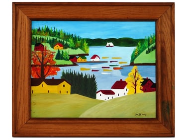 MODERNIST LANDSCAPE OIL PAINTING AFTER MAUD LEWIS