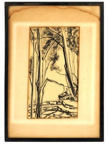 ANTIQUE WATERCOLOR ON PAPER LANDSCAPE PAINTING
