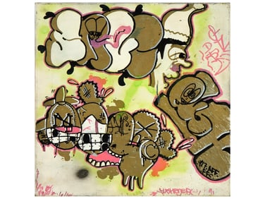 MODERN GRAFFITI MANNER MIXED MEDIA PAINTING SIGNED