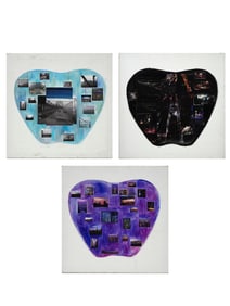 LOT OF BIG APPLE COLLAGE MANNER MIXED MEDIA PAINTINGS