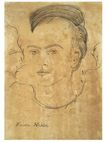 ATTR TO FRIDA KAHLO SELF PORTRAIT PENCIL PAINTING