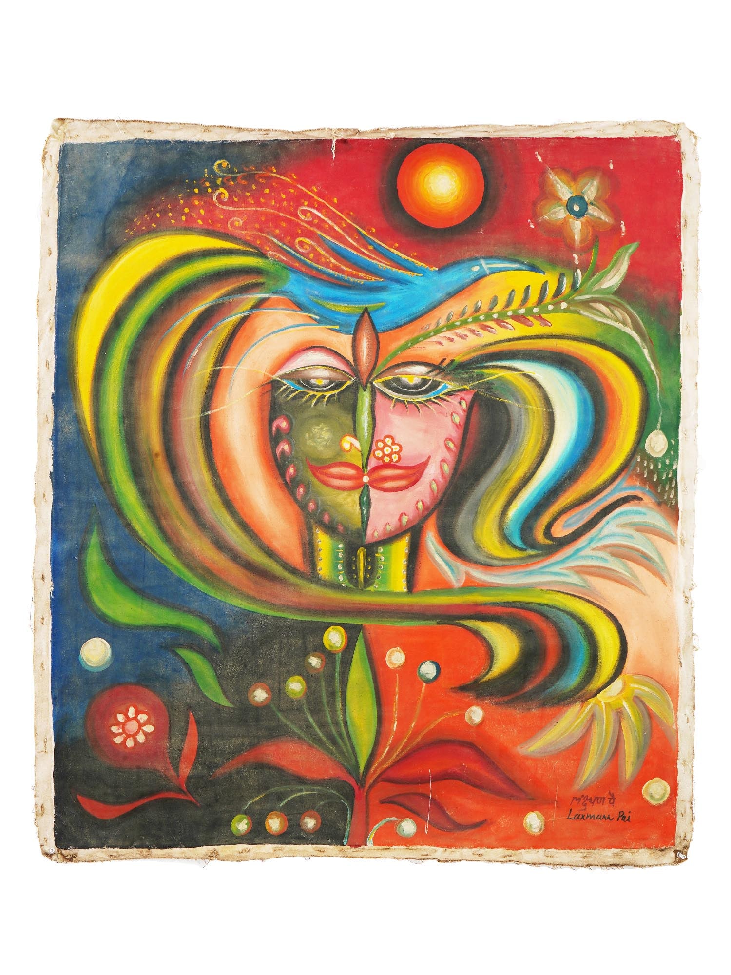 ATTR LAXMAN PAI MODERN INDIAN PORTRAIT OIL PAINTING (1 of 8)