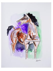 AFTER MF HUSAIN INDIAN HORSE WATERCOLOR PAINTING