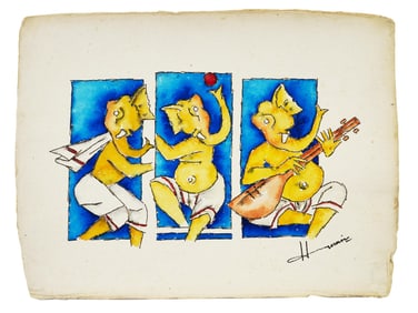 INDIAN PAINTING BY MAQBOOL FIDA HUSAIN GANESHAS