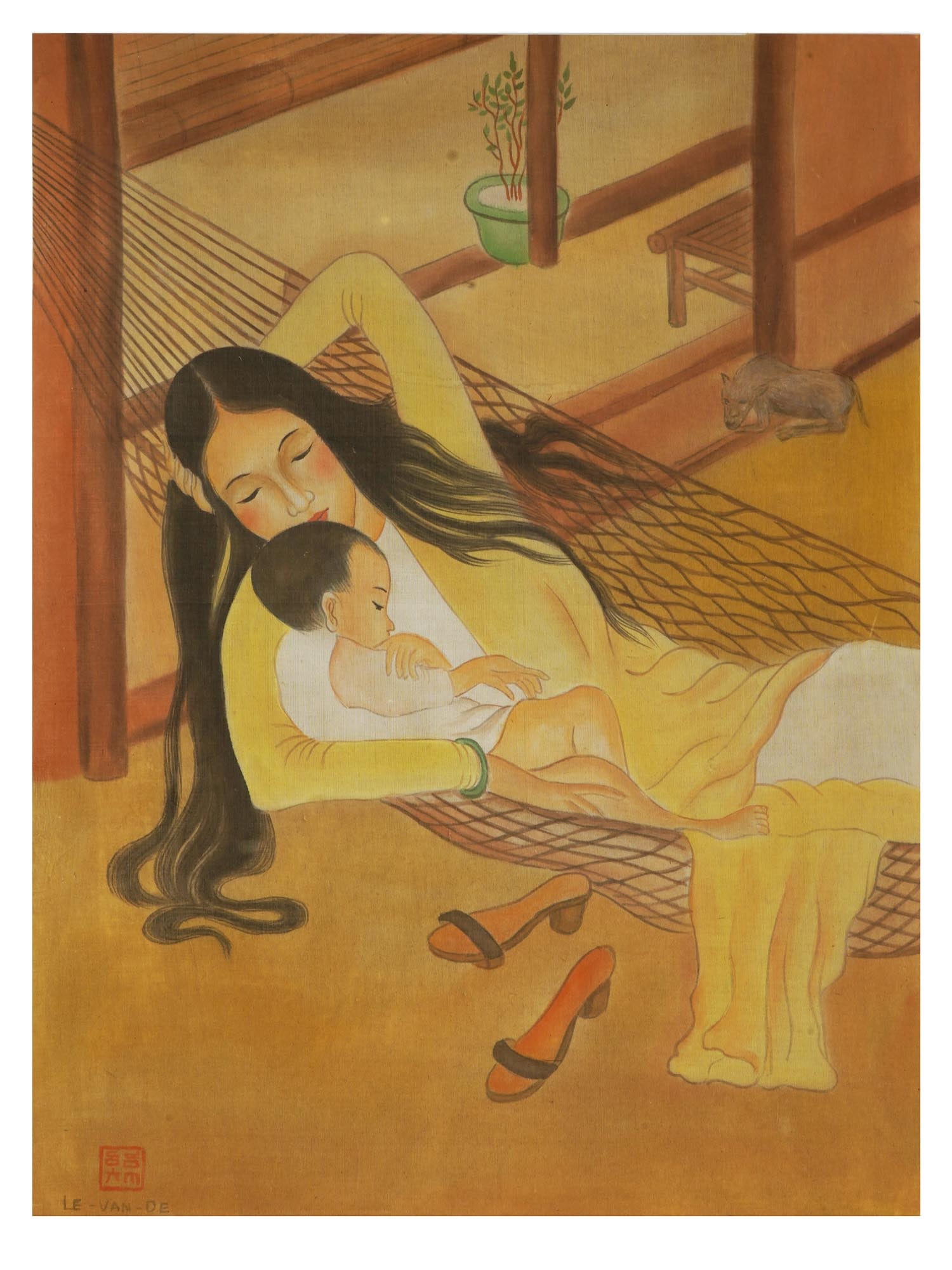 ATTR LE VAN DE VIETNAMESE WATERCOLOR PAINTING ON SILK (1 of 4)