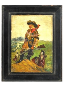 ANTIQUE AMERICAN WESTERN GENRE OIL PAINTING