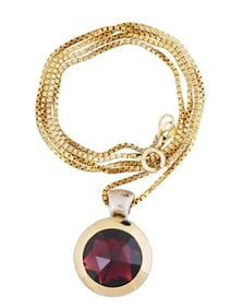 ITALIAN 18K GOLD 925 SILVER NECKLACE W GARNET PENDANT