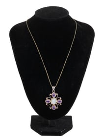 ST SILVER AMETHYSTS AND MOON STONE PENDANT NECKLACE