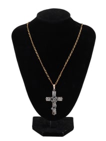 VINTAGE 10K GOLD CROSS DIAMOND PENDANT WITH CHAIN