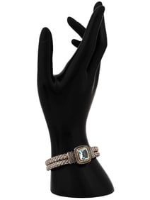 STERLING SILVER 14K GOLD AND BLUE TOPAZ BRACELET