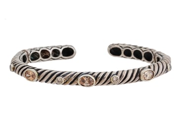 STERLING SILVER CABLE BRACELET W CITRINE STONES