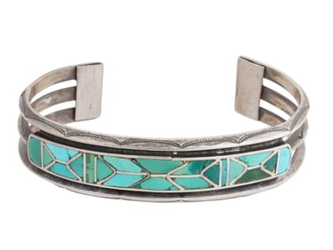VINTAGE STERLING SILVER TURQUOISE CUFF BRACELET