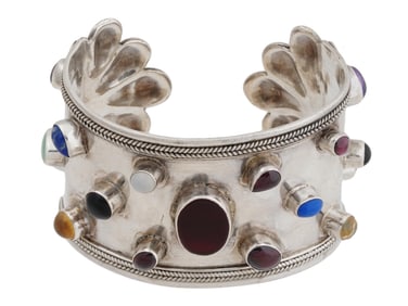 925 STERLING SILVER CUFF BRACELET W GEMSTONES