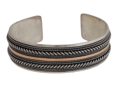 CUSTOM MADE STERLING SILVER 14K GOLD CUFF BRACELET