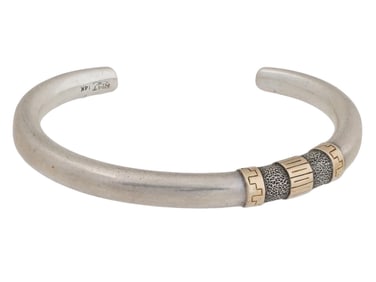 NATIVE AMERICAN RMT STERLING SILVER 14K GOLD BRACELET