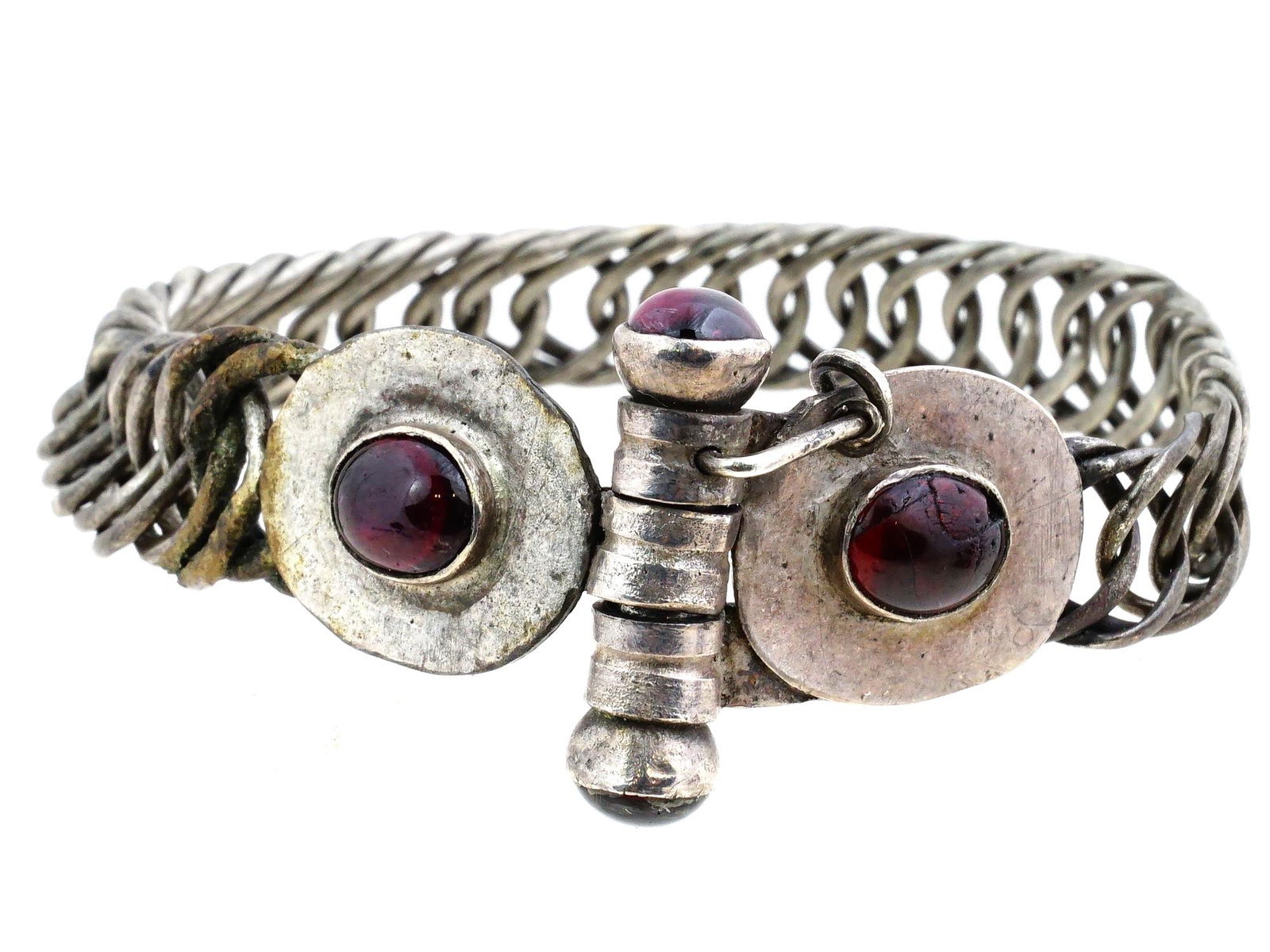 ANTIQUE SILVER BRACELET WITH GARNET STONES (1 of 7)