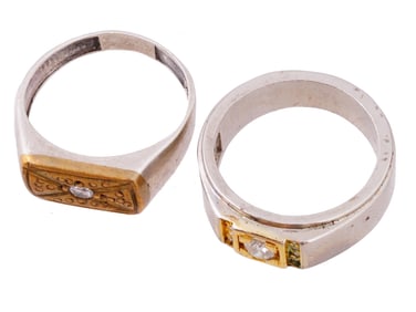 TWO STERLING SILVER 14K GOLD AND DIAMOND RINGS
