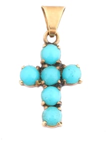 VINTAGE GOLD CROSS PENDANT WITH SIX TURQUOISE STONES