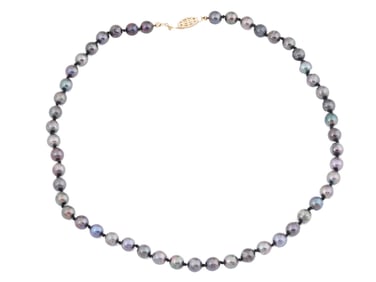BLACK TAHITIAN PEARL NECKLACE WITH 14K GOLD CLASP
