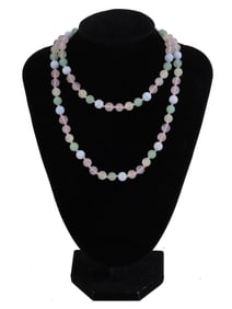 VINTAGE ROSE QUARTZ AND JADE BEADED NECKLACE
