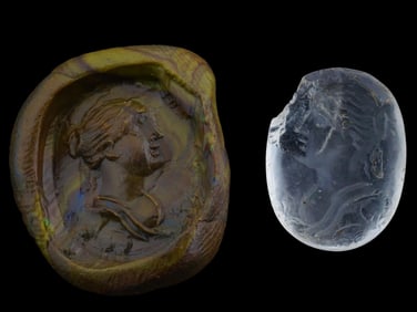 ROMAN MANNER CARVED INTAGLIO SEAL W FEMALE PROFILE