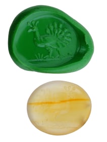 ROMAN MANNER CARVED STONE INTAGLIO SEAL W PEACOCK