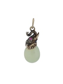 RUSSIAN GILT SILVER CARVED JADE ELEPHANT EGG PENDANT