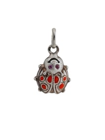 RUSSIAN SILVER ENAMEL LADYBUG PENDANT W RUBY EYES