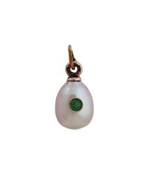 RUSSIAN 14K GOLD PEARL EASTER EGG PENDANT WITH EMERALD