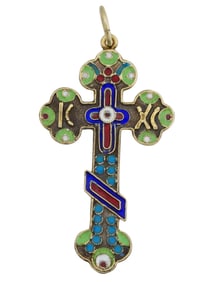 RUSSIAN 84 SILVER ENAMEL ORTHODOX CROSS PENDANT