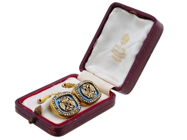 RUSSIAN IMPERIAL SILVER CHAIN CUFFLINKS WITH DIAMONDS