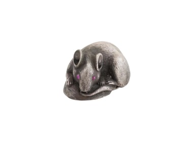 RUSSIAN SILVER FIGURINE OF A MOUSE WITH RUBY EYES