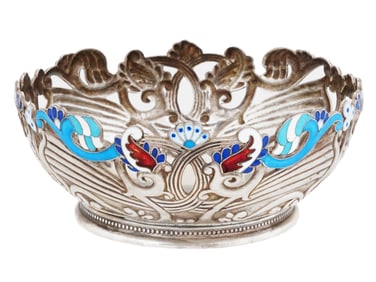RUSSIAN 88 SILVER CLOISONNE ENAMEL SERVING BOWL