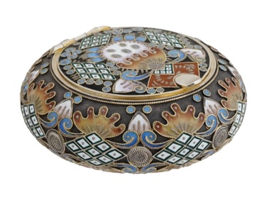 RUSSIAN SILVER CLOISONNE ENAMEL PILL BOX