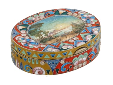 RUSSIAN SILVER ENAMEL BOX WITH MINIATURE PAINTING