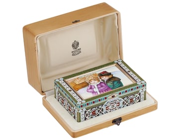 LARGE RUSSIAN SILVER CLOISONNE ENAMEL JEWELRY BOX